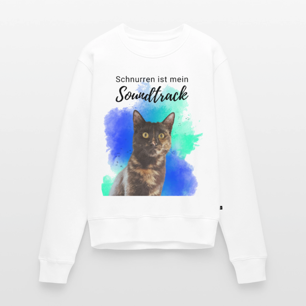 Damen Pullover „Schnurren ist mein Soundtrack“ – Nala mit Farbsplash – schwarzer Print 😻🎶 - Weiß
