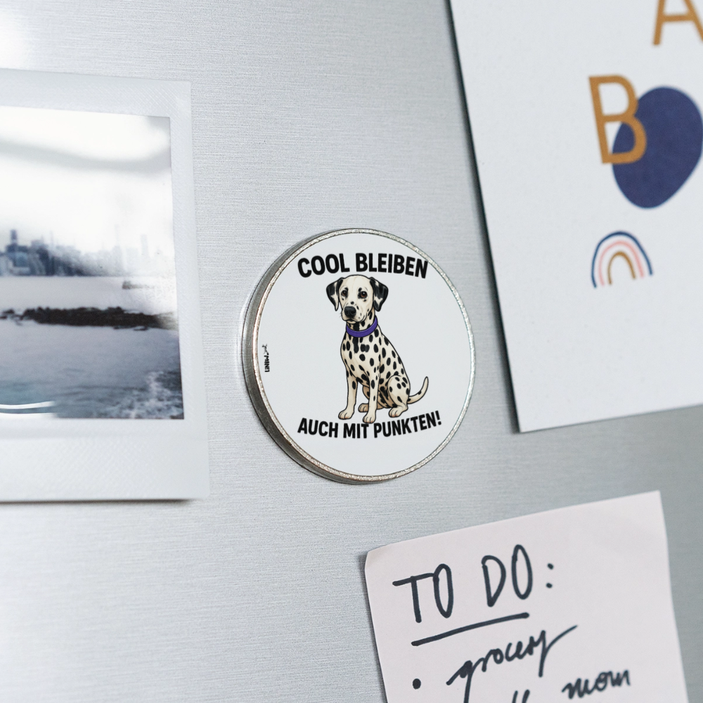 Magnet „Cool bleiben – auch mit Punkten!“ – Dalmatiner-Motiv für Kühlschrank & Co. - Weiß