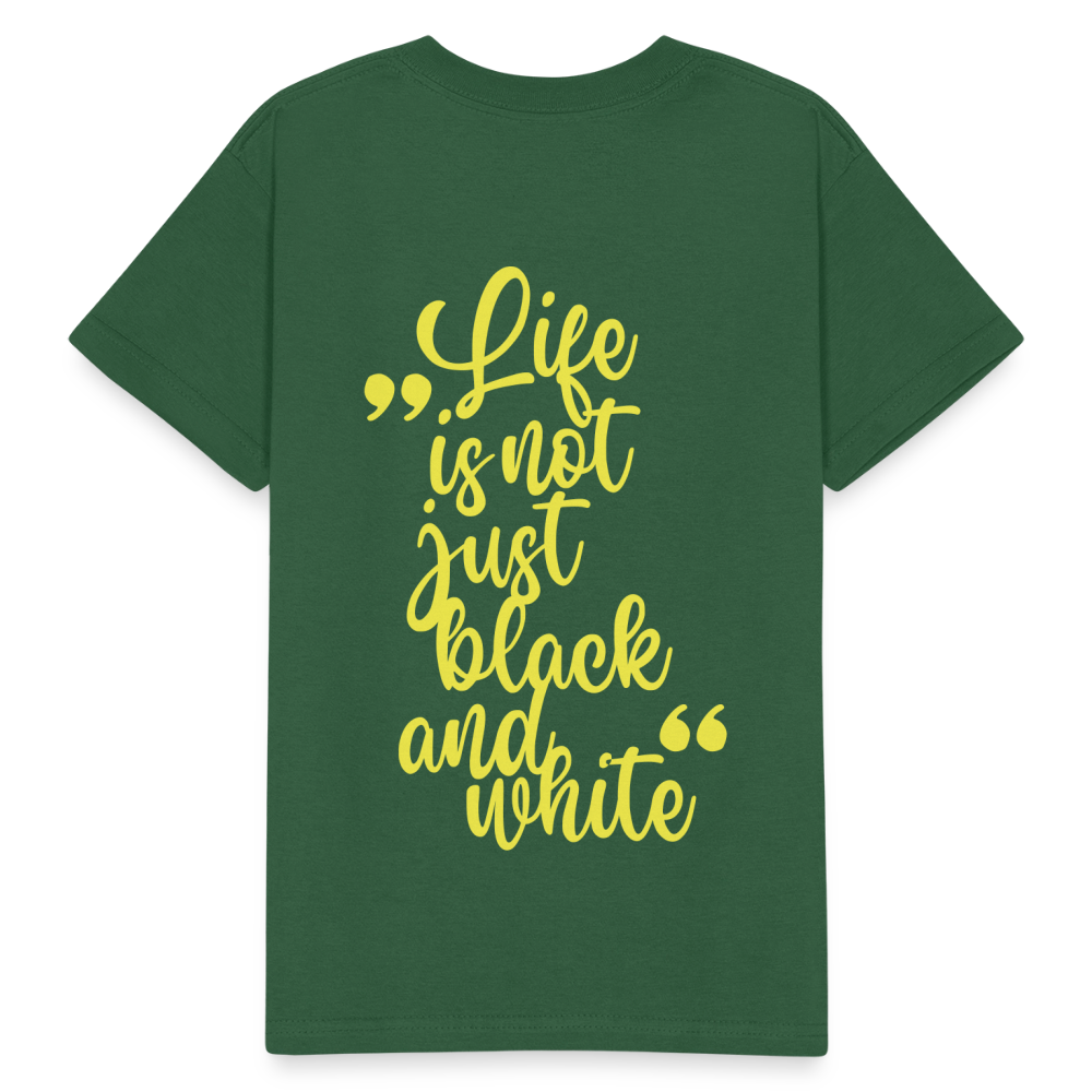 Kinder-T-Shirt – „LiNBW.“ Logo vorne & Zitat hinten | Doppelseitiger Style für tierliebe Kids - Flaschengrün