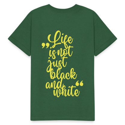 Kinder-T-Shirt – „LiNBW.“ Logo vorne & Zitat hinten | Doppelseitiger Style für tierliebe Kids - Flaschengrün