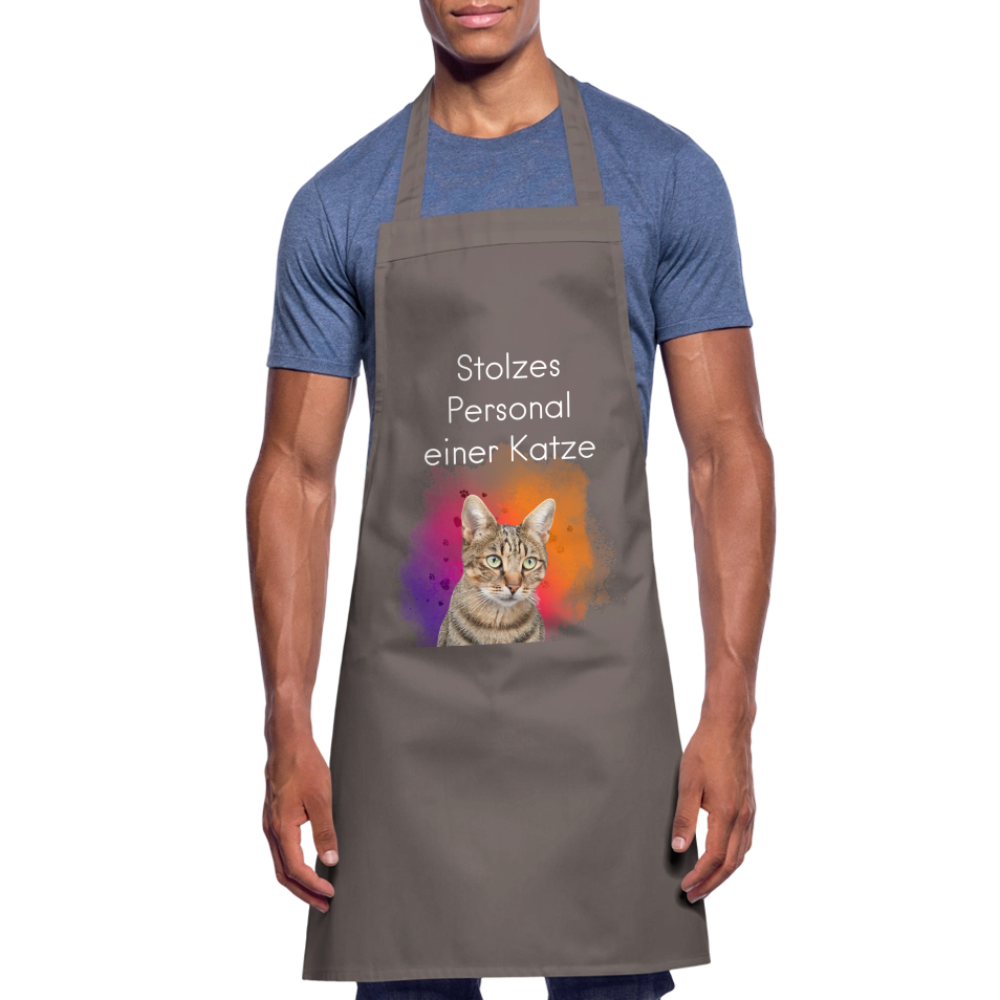 Kochschürze „Stolzes Personal einer Katze“ – Für wahre Katzenbedienstete - Grau