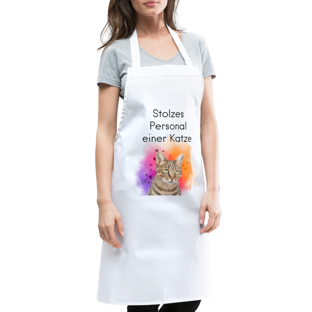 Kochschürze „Stolzes Personal einer Katze“ – Für wahre Katzenbedienstete - Weiß