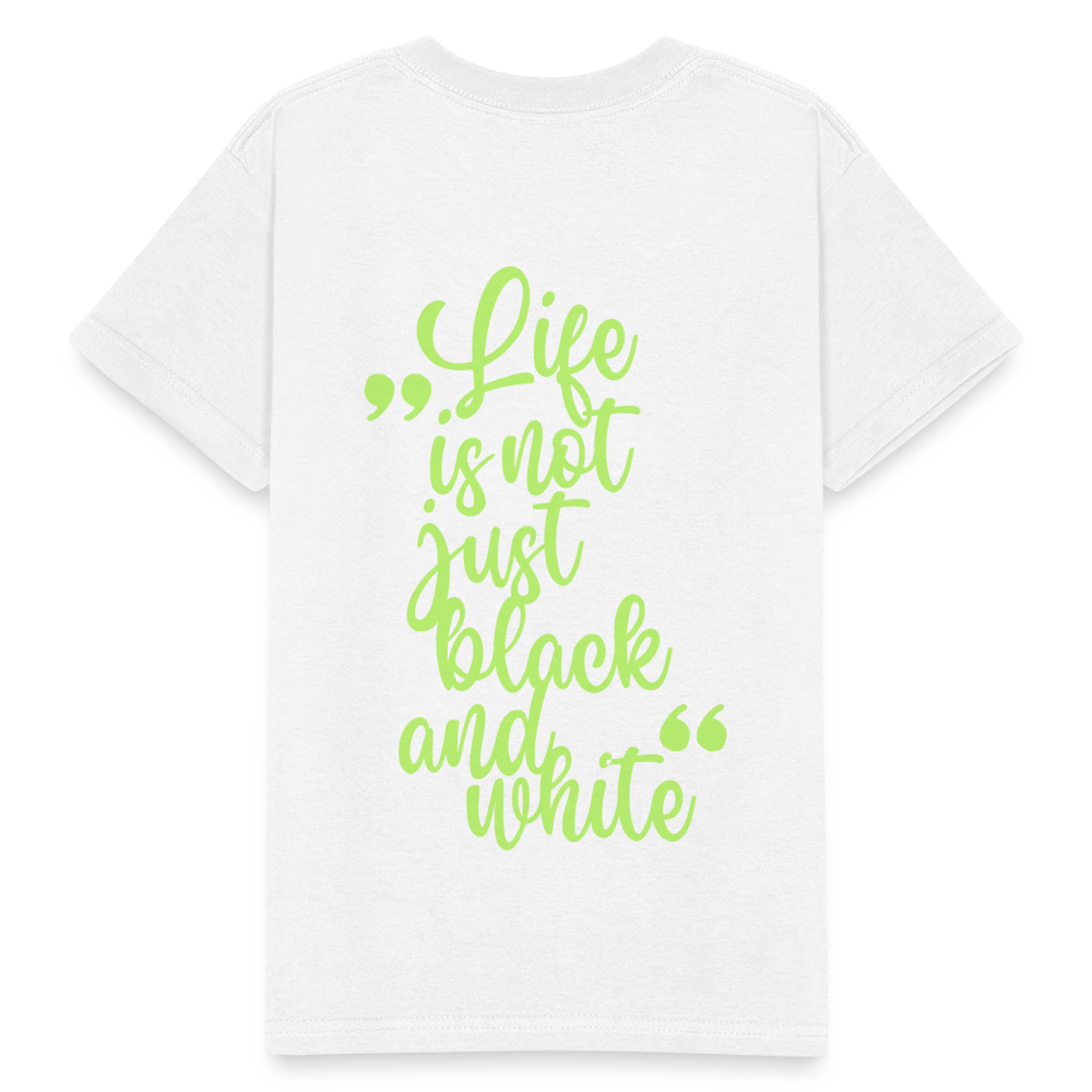 Kinder-T-Shirt – „LiNBW.“ Logo vorne & Zitat hinten | Doppelseitiger Style für tierliebe Kids - Weiß