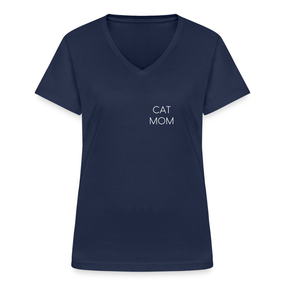 LiNBW. Frauen T-Shirt V-Ausschnitt Stolzes Personal einer Katze - Navy