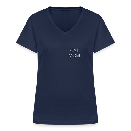 LiNBW. Frauen T-Shirt V-Ausschnitt Stolzes Personal einer Katze - Navy