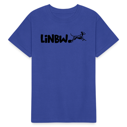 Kinder-T-Shirt – „LiNBW.“ Logo vorne & Zitat hinten | Doppelseitiger Style für tierliebe Kids - Royalblau