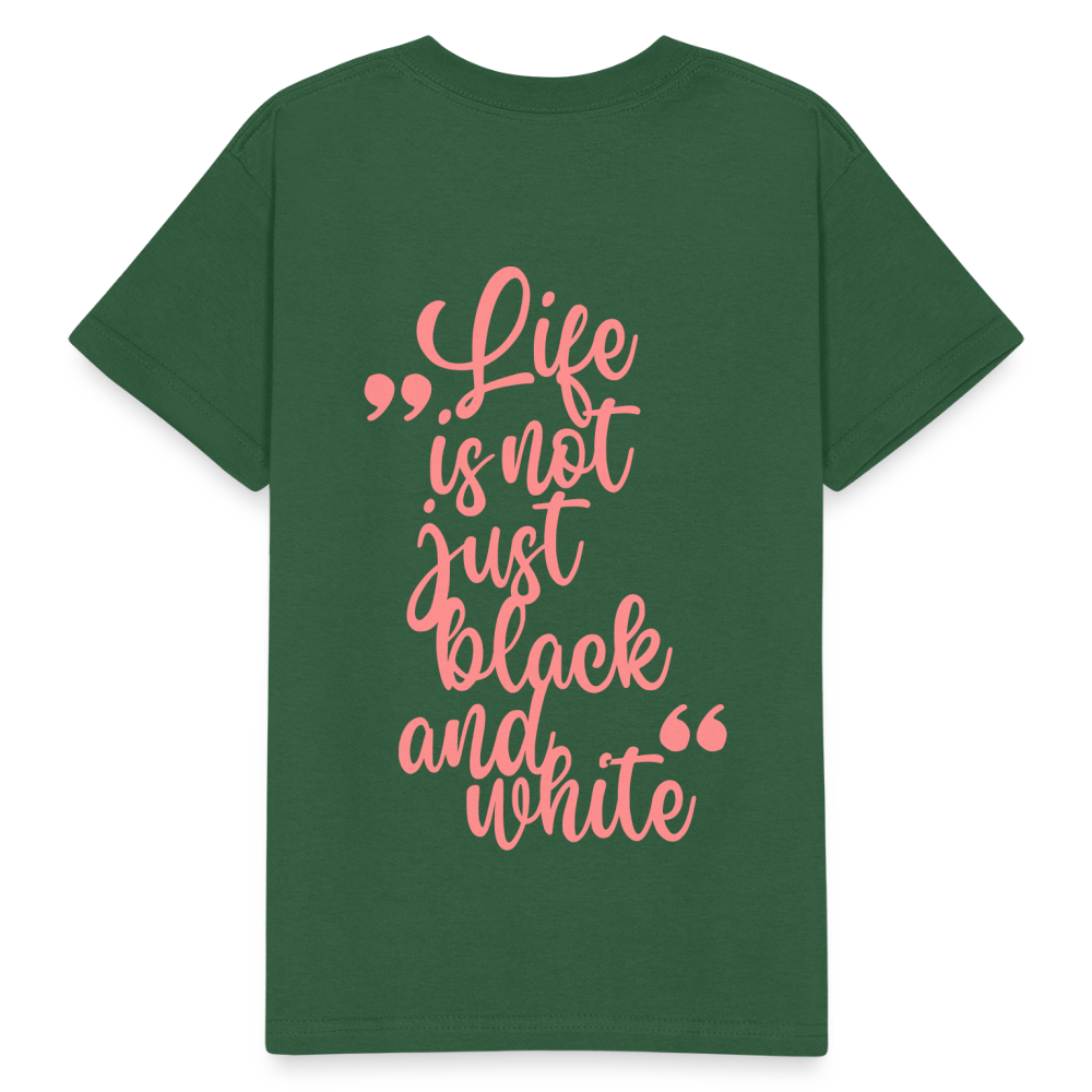 Kinder-T-Shirt – „LiNBW.“ Logo vorne & Zitat hinten | Doppelseitiger Style für tierliebe Kids - Flaschengrün