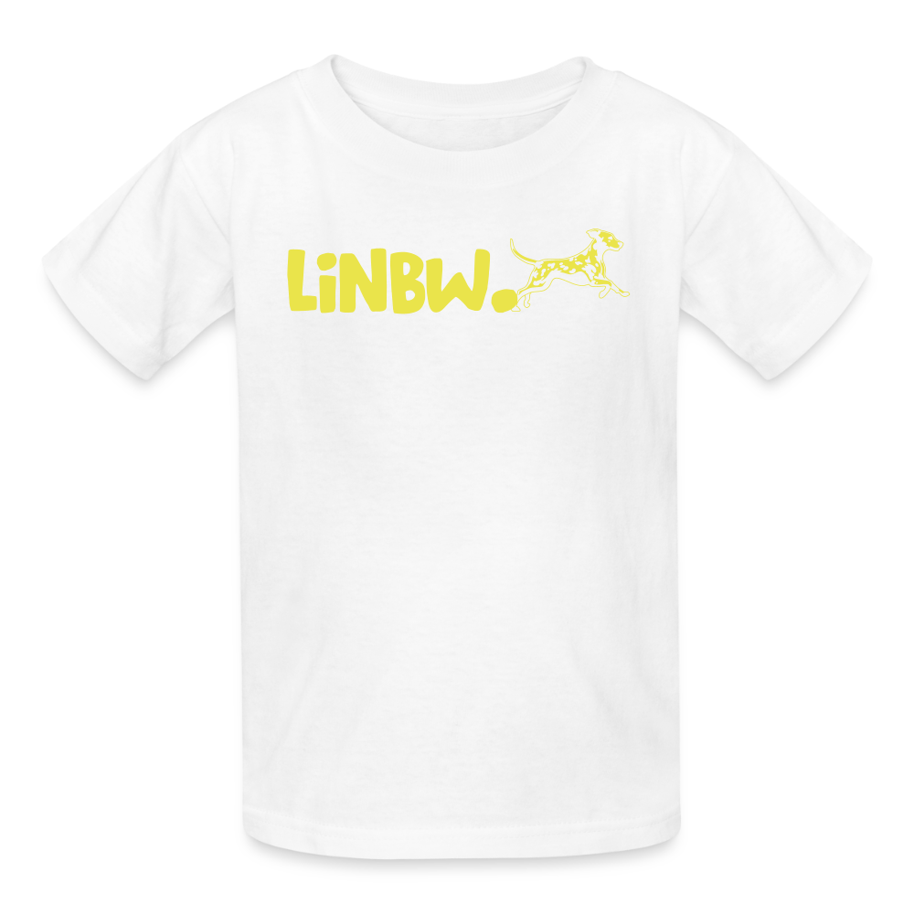 Kinder-T-Shirt – „LiNBW.“ Logo vorne & Zitat hinten | Doppelseitiger Style für tierliebe Kids - Weiß