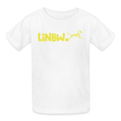 Kinder-T-Shirt – „LiNBW.“ Logo vorne & Zitat hinten | Doppelseitiger Style für tierliebe Kids - Weiß