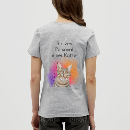 LiNBW. Frauen T-Shirt Stolzes Personal einer Katze - Grau meliert