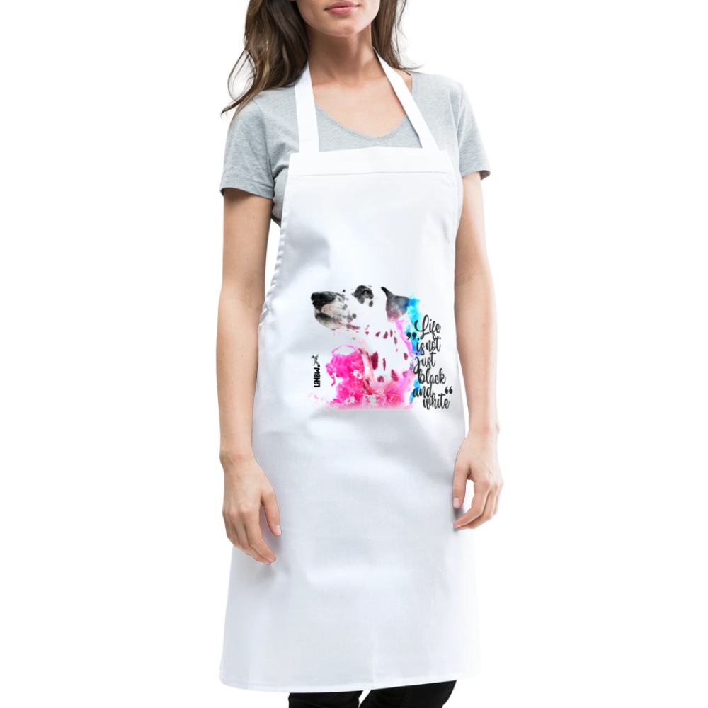 Kochschürze „Life is not just black and white“ – Statement mit Dalmatiner und Farb-Splash - Weiß