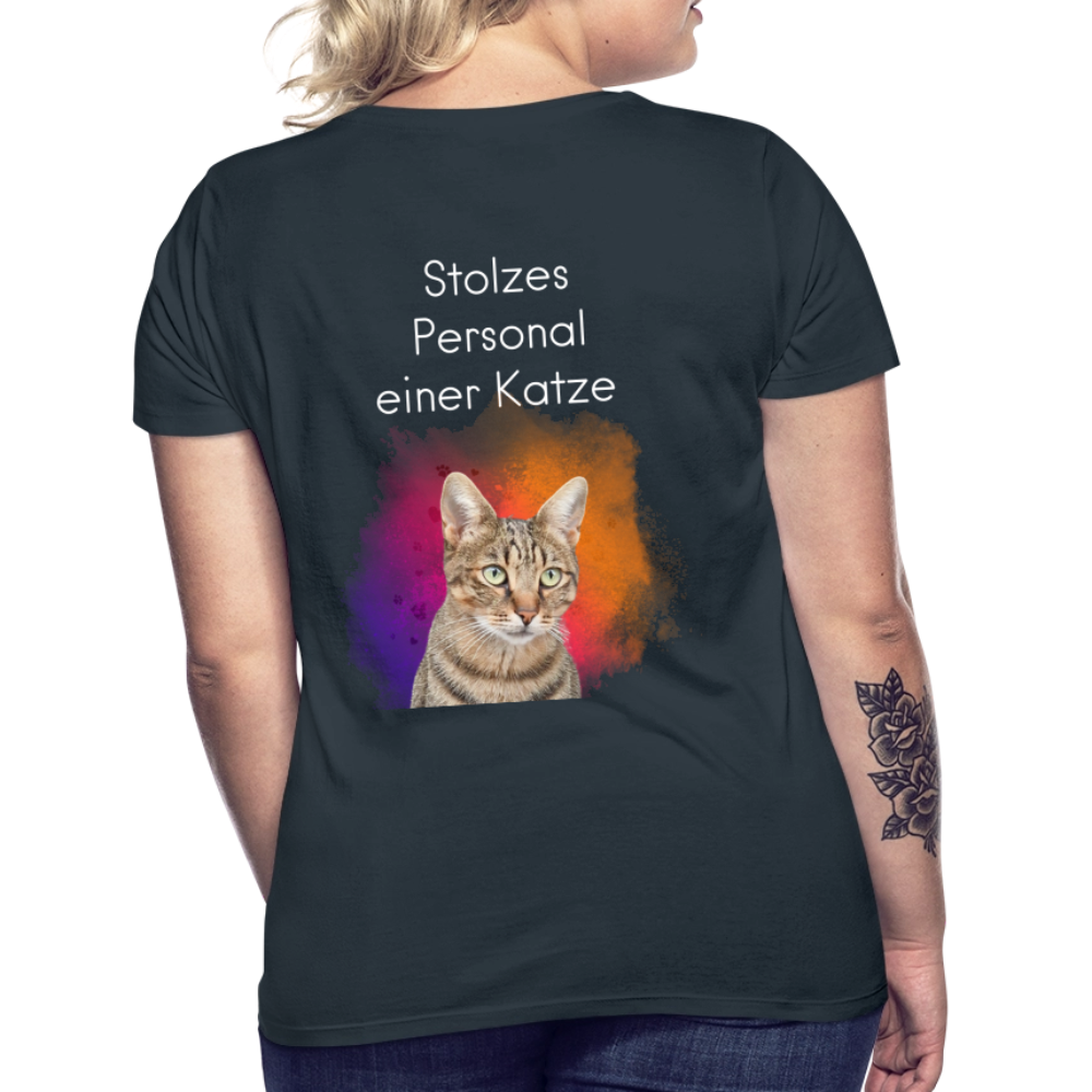 LiNBW. Frauen T-Shirt Stolzes Personal einer Katze - Navy