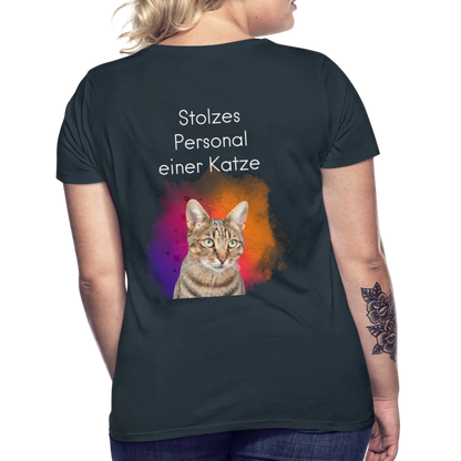 LiNBW. Frauen T-Shirt Stolzes Personal einer Katze - Navy
