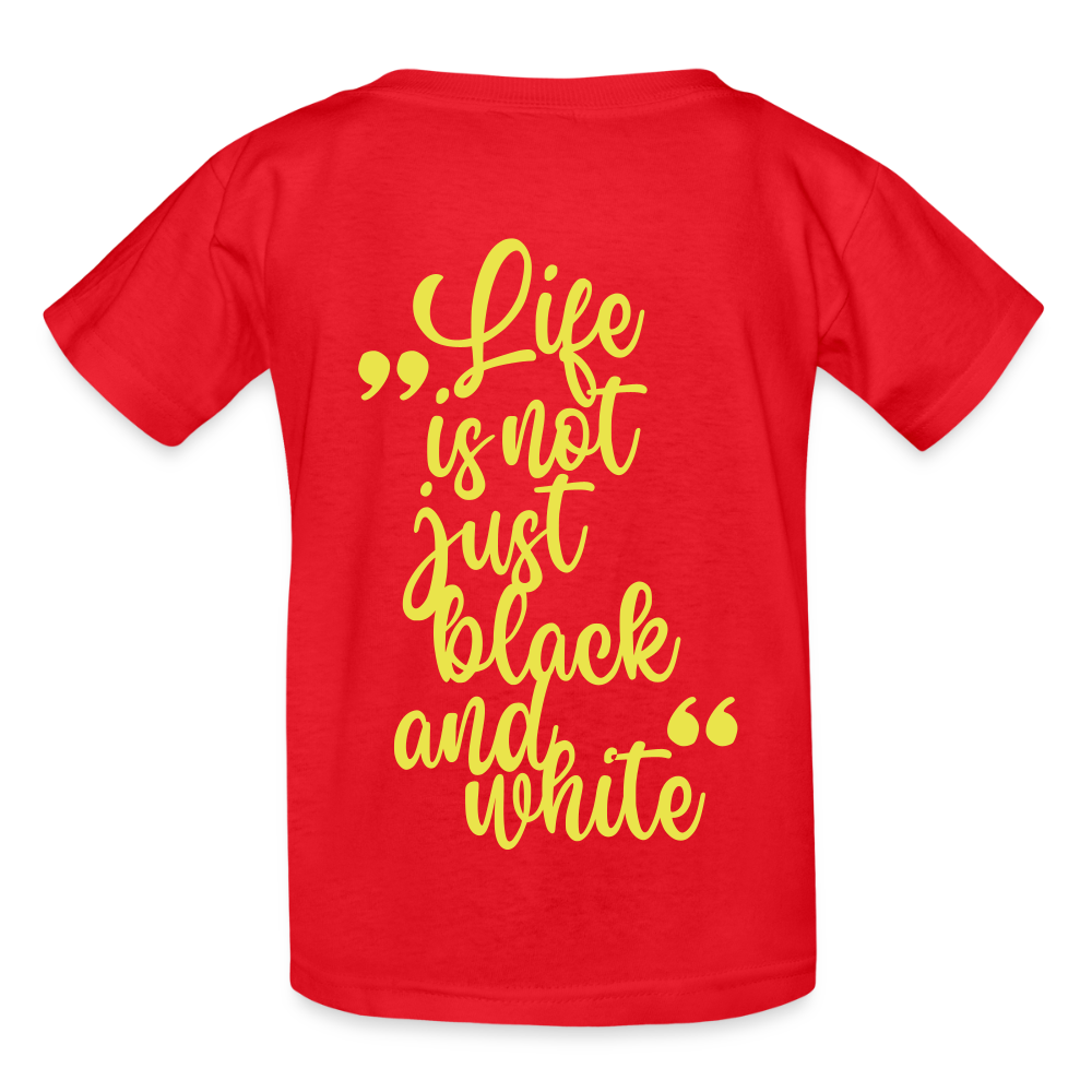 Kinder-T-Shirt – „LiNBW.“ Logo vorne & Zitat hinten | Doppelseitiger Style für tierliebe Kids - Rot