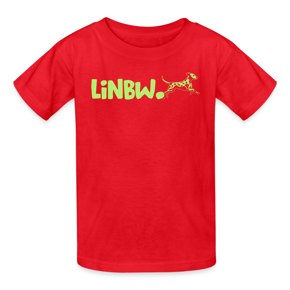 Kinder-T-Shirt – „LiNBW.“ Logo vorne & Zitat hinten | Doppelseitiger Style für tierliebe Kids - Rot
