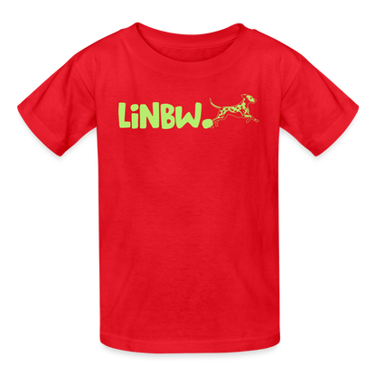 Kinder-T-Shirt – „LiNBW.“ Logo vorne & Zitat hinten | Doppelseitiger Style für tierliebe Kids - Rot