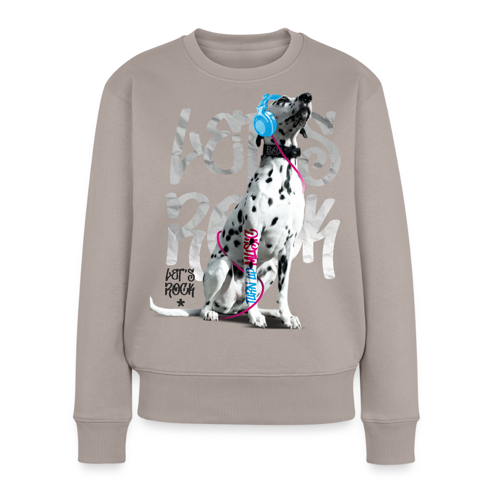 Damen Pullover „Let’s Rock“ – Boa mit Kopfhörern – für Musik- & Hundefans 🎧🐾 - Taupe