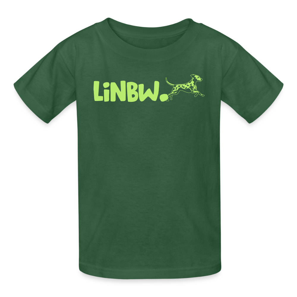 Kinder-T-Shirt – „LiNBW.“ Logo vorne & Zitat hinten | Doppelseitiger Style für tierliebe Kids - Flaschengrün