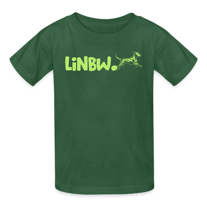 Kinder-T-Shirt – „LiNBW.“ Logo vorne & Zitat hinten | Doppelseitiger Style für tierliebe Kids - Flaschengrün