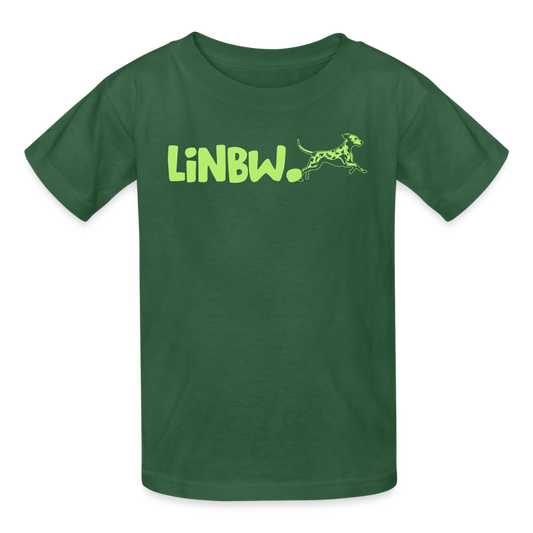 Kinder-T-Shirt – „LiNBW.“ Logo vorne & Zitat hinten | Doppelseitiger Style für tierliebe Kids - Flaschengrün