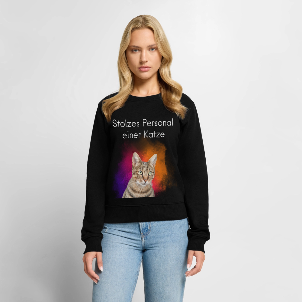 Damen Pullover „Stolzes Personal einer Katze“ – Pedro Design – weißer Print 🐾👑 - Schwarz