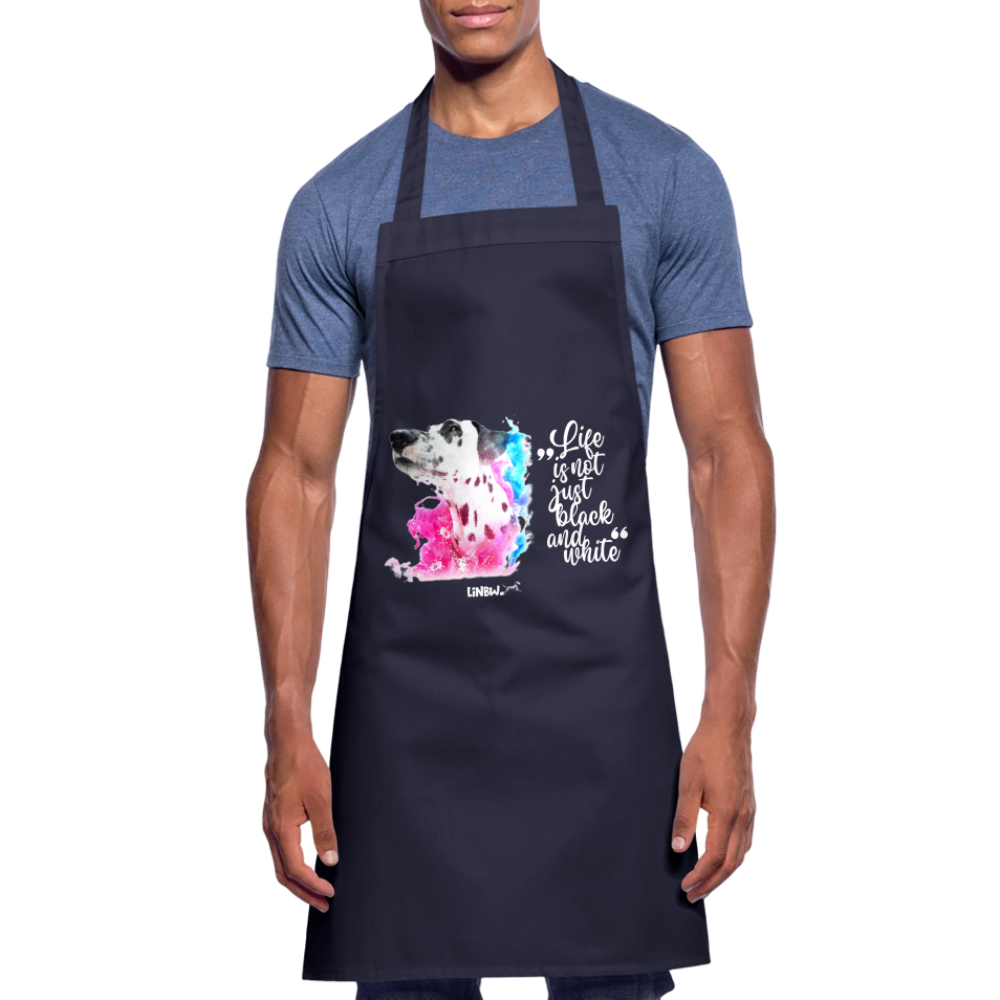 Kochschürze „Life is not just black and white“ – Statement mit Dalmatiner und Farb-Splash - Navy
