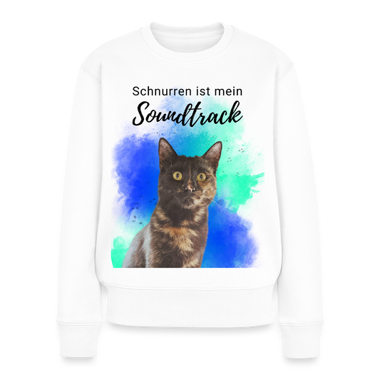 Damen Pullover „Schnurren ist mein Soundtrack“ – Nala mit Farbsplash – schwarzer Print 😻🎶 - Weiß