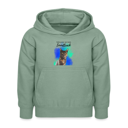 LiNBW. Kinder Hoodie Schnurren ist mein Soundtrack - Graugrün