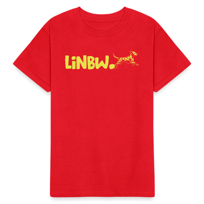 Kinder-T-Shirt – „LiNBW.“ Logo vorne & Zitat hinten | Doppelseitiger Style für tierliebe Kids - Rot
