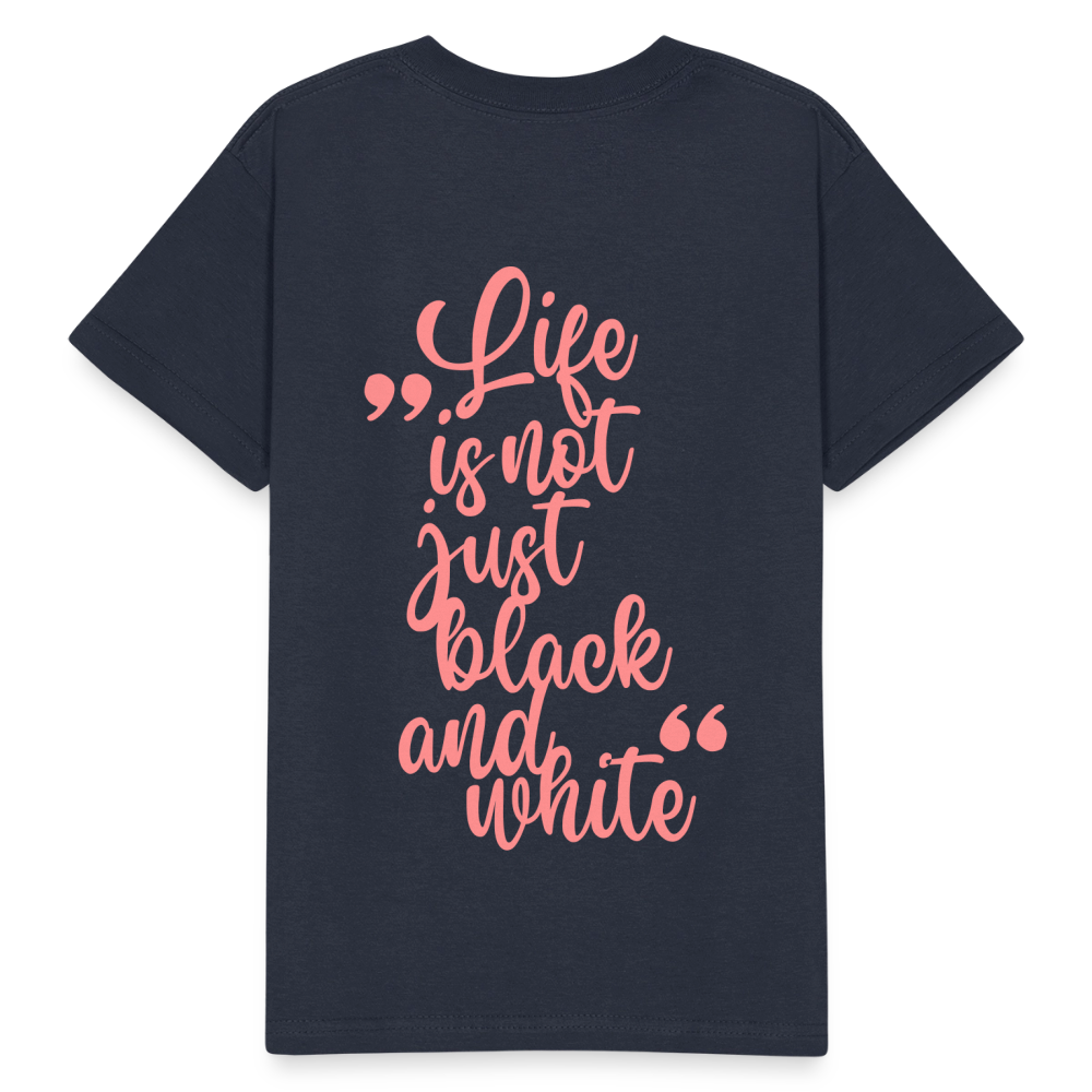 Kinder-T-Shirt – „LiNBW.“ Logo vorne & Zitat hinten | Doppelseitiger Style für tierliebe Kids - Navy