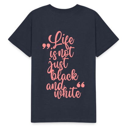 Kinder-T-Shirt – „LiNBW.“ Logo vorne & Zitat hinten | Doppelseitiger Style für tierliebe Kids - Navy