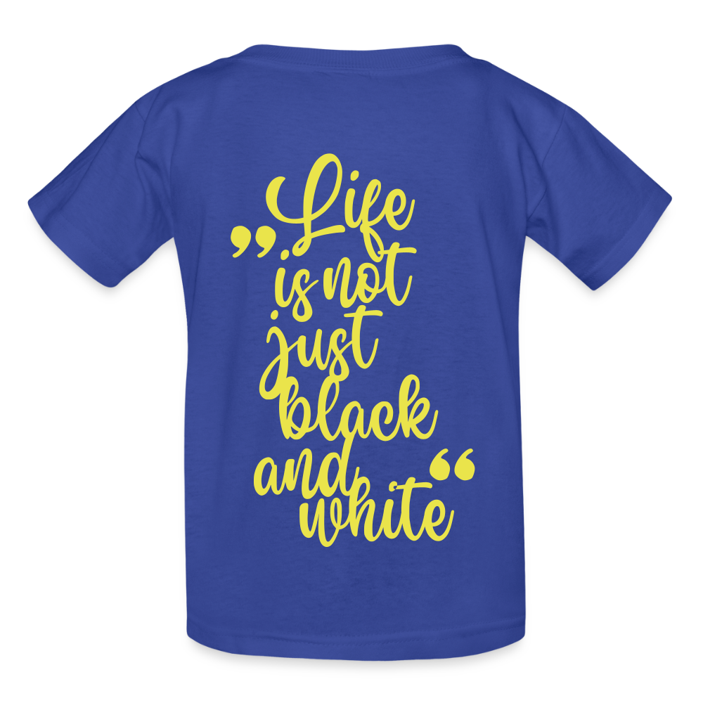 Kinder-T-Shirt – „LiNBW.“ Logo vorne & Zitat hinten | Doppelseitiger Style für tierliebe Kids - Royalblau