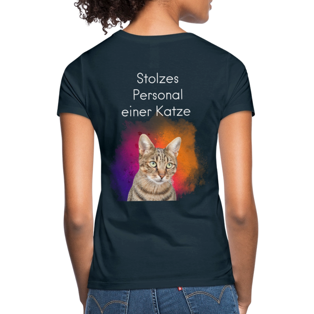 LiNBW. Frauen T-Shirt Stolzes Personal einer Katze - Navy