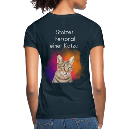 LiNBW. Frauen T-Shirt Stolzes Personal einer Katze - Navy