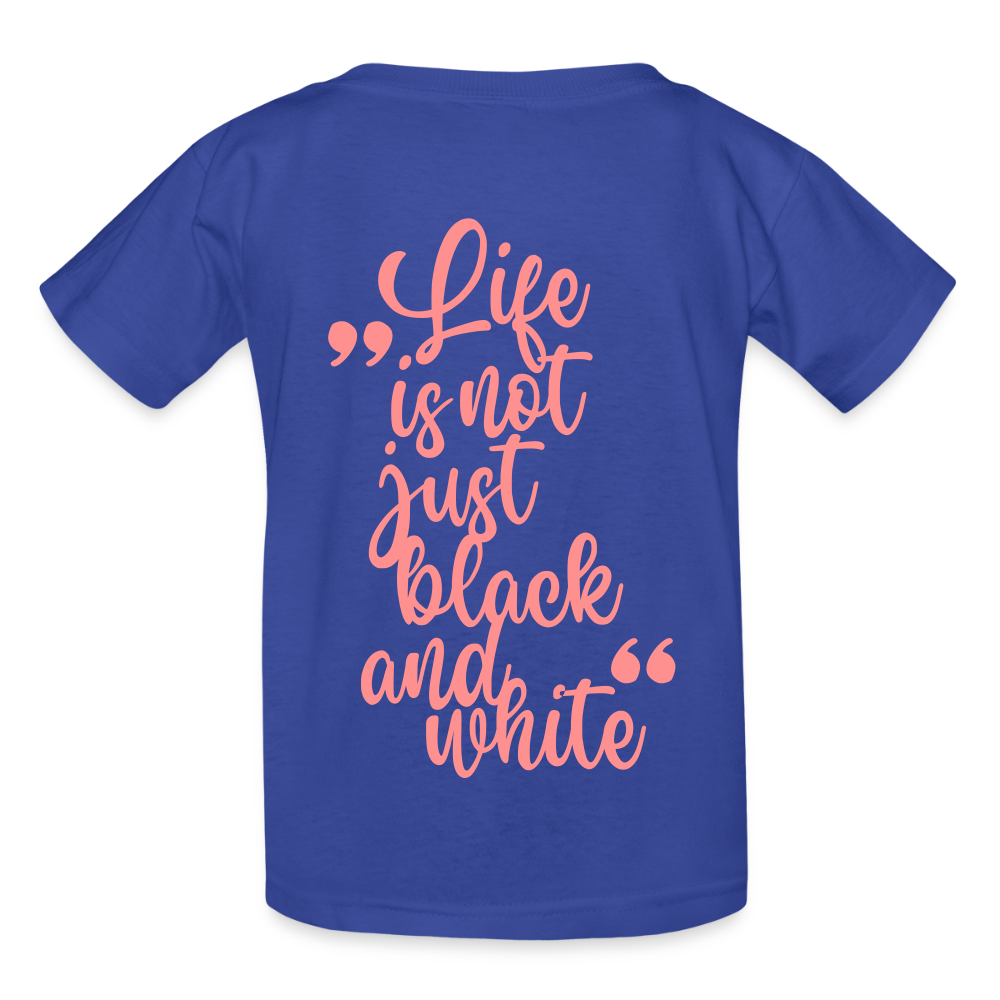 Kinder-T-Shirt – „LiNBW.“ Logo vorne & Zitat hinten | Doppelseitiger Style für tierliebe Kids - Royalblau