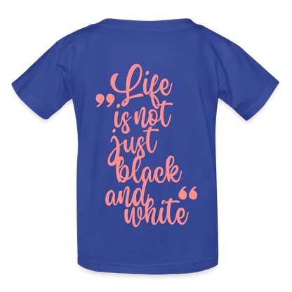 Kinder-T-Shirt – „LiNBW.“ Logo vorne & Zitat hinten | Doppelseitiger Style für tierliebe Kids - Royalblau