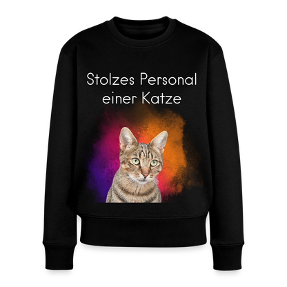 Damen Pullover „Stolzes Personal einer Katze“ – Pedro Design – weißer Print 🐾👑 - Schwarz