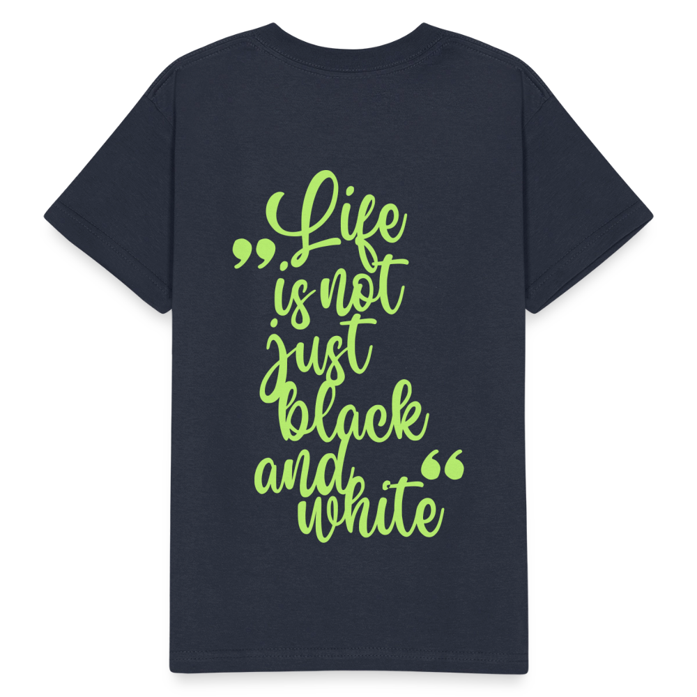 Kinder-T-Shirt – „LiNBW.“ Logo vorne & Zitat hinten | Doppelseitiger Style für tierliebe Kids - Navy