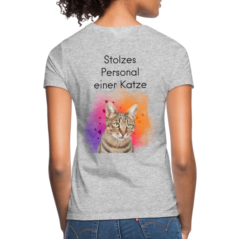 LiNBW. Frauen T-Shirt Stolzes Personal einer Katze - Grau meliert