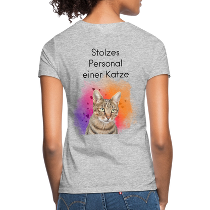 LiNBW. Frauen T-Shirt Stolzes Personal einer Katze - Grau meliert
