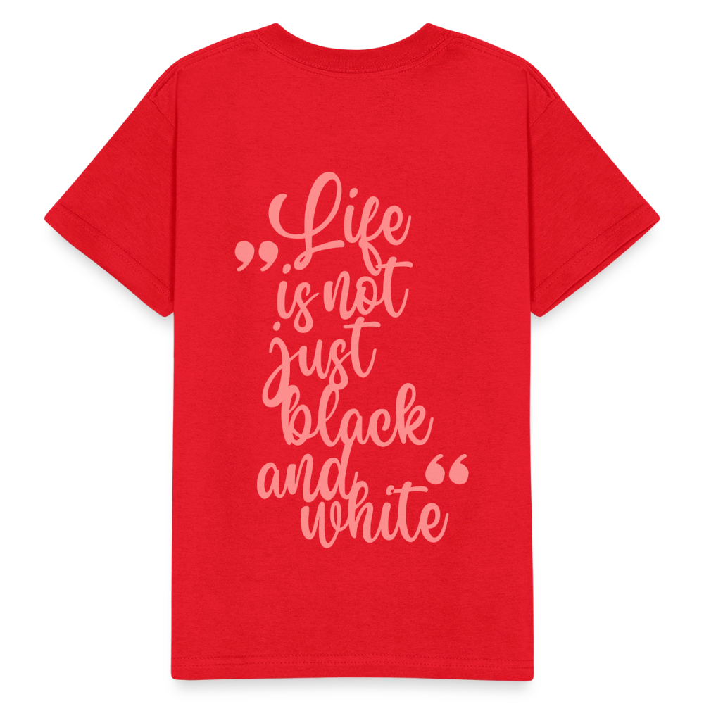 Kinder-T-Shirt – „LiNBW.“ Logo vorne & Zitat hinten | Doppelseitiger Style für tierliebe Kids - Rot