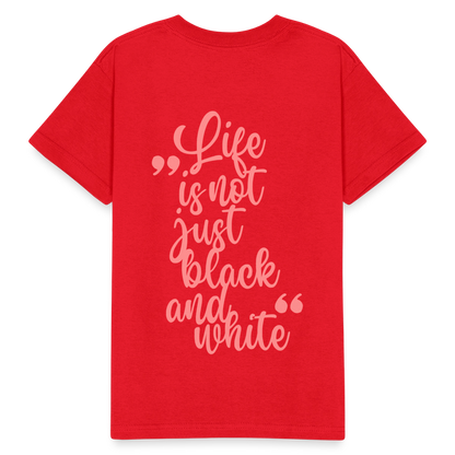 Kinder-T-Shirt – „LiNBW.“ Logo vorne & Zitat hinten | Doppelseitiger Style für tierliebe Kids - Rot