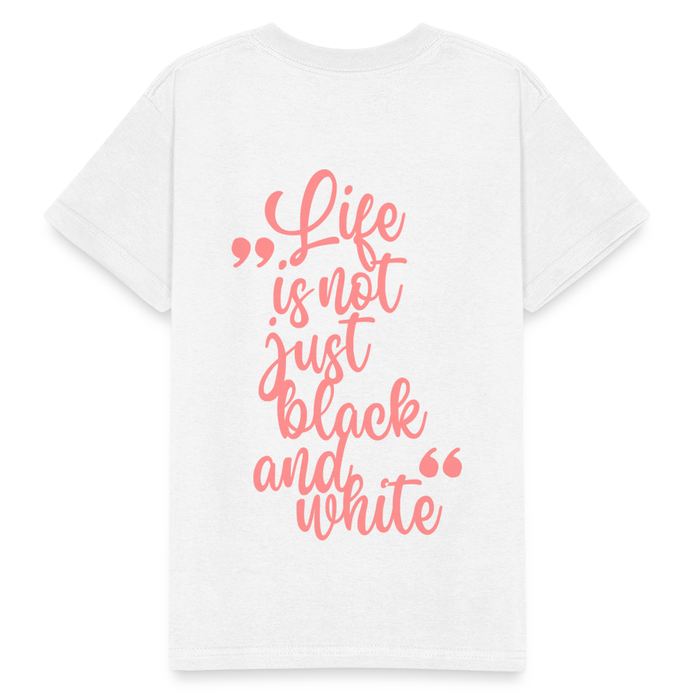 Kinder-T-Shirt – „LiNBW.“ Logo vorne & Zitat hinten | Doppelseitiger Style für tierliebe Kids - Weiß