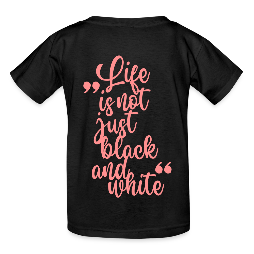 Kinder-T-Shirt – „LiNBW.“ Logo vorne & Zitat hinten | Doppelseitiger Style für tierliebe Kids - Schwarz