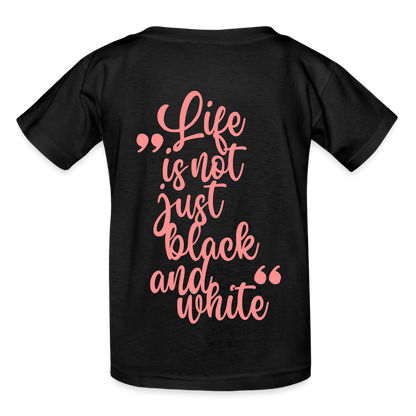 Kinder-T-Shirt – „LiNBW.“ Logo vorne & Zitat hinten | Doppelseitiger Style für tierliebe Kids - Schwarz