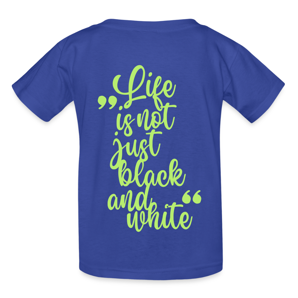 Kinder-T-Shirt – „LiNBW.“ Logo vorne & Zitat hinten | Doppelseitiger Style für tierliebe Kids - Royalblau