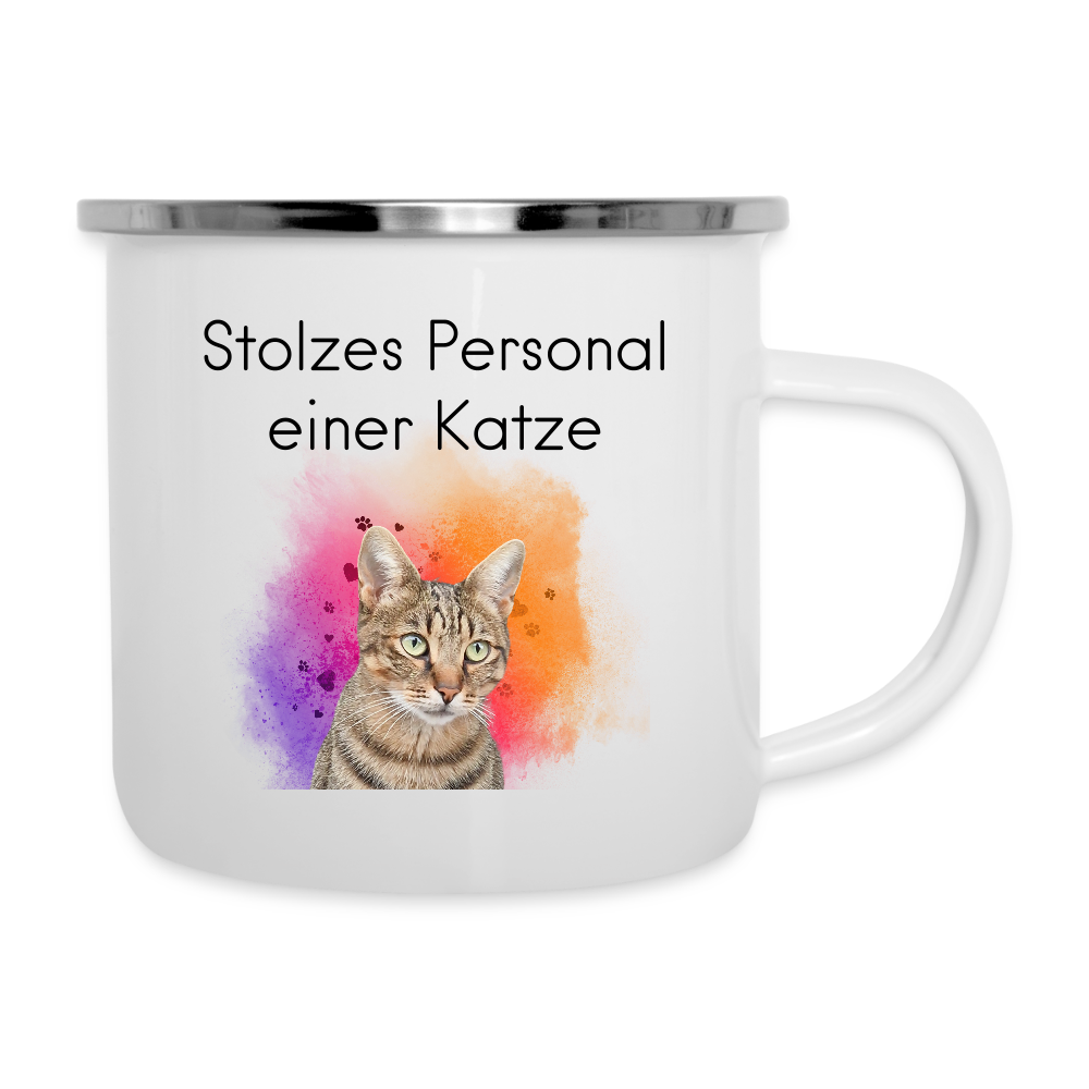 LiNBW. Emaille-Tasse Stolzes Personal einer Katze - Weiß