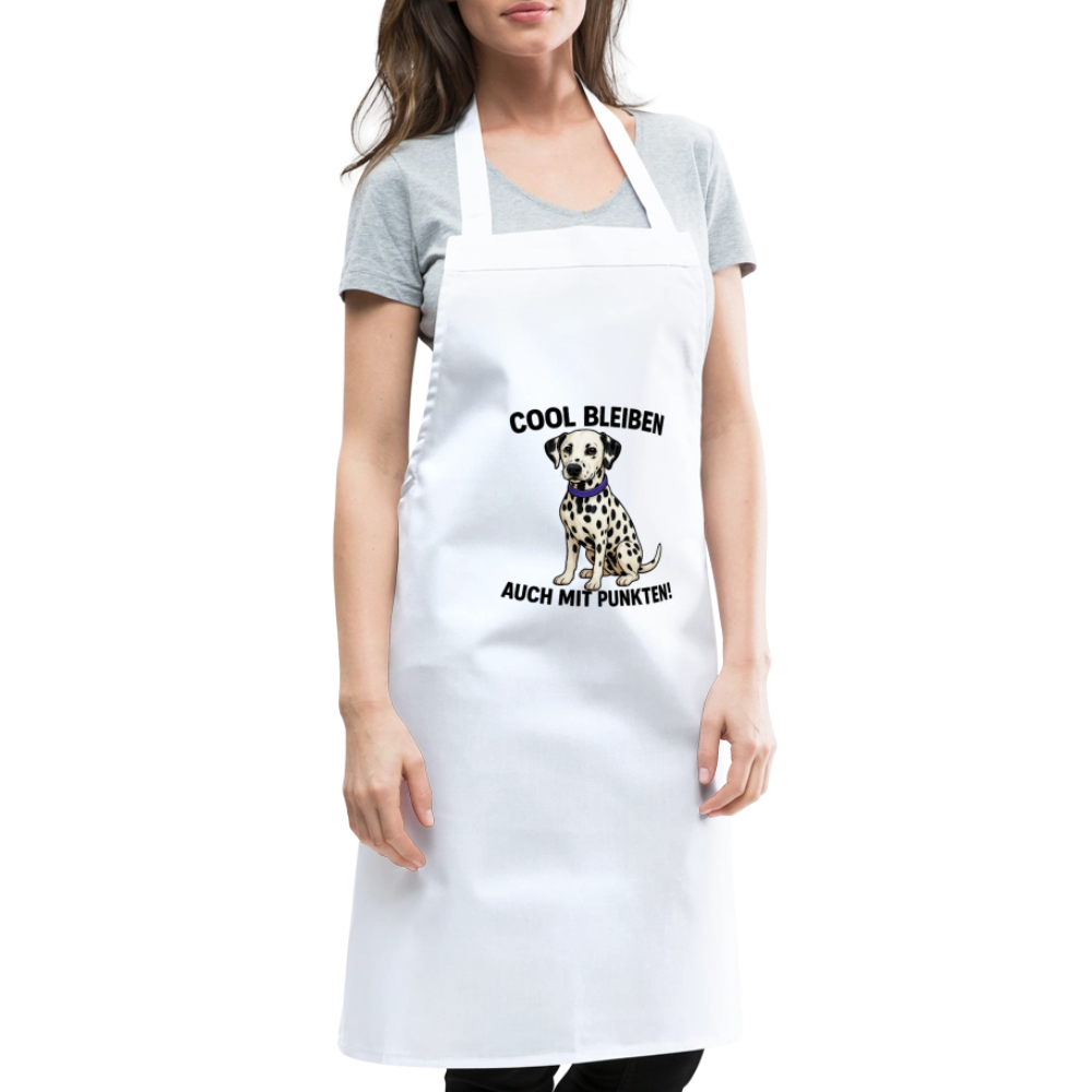 Kochschürze „Cool bleiben – auch mit Punkten“ – mit Dalmatiner-Motiv - Weiß
