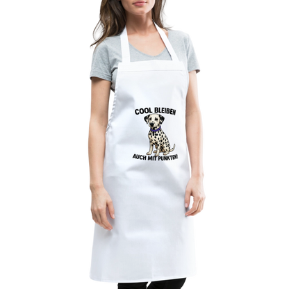 Kochschürze „Cool bleiben – auch mit Punkten“ – mit Dalmatiner-Motiv - Weiß
