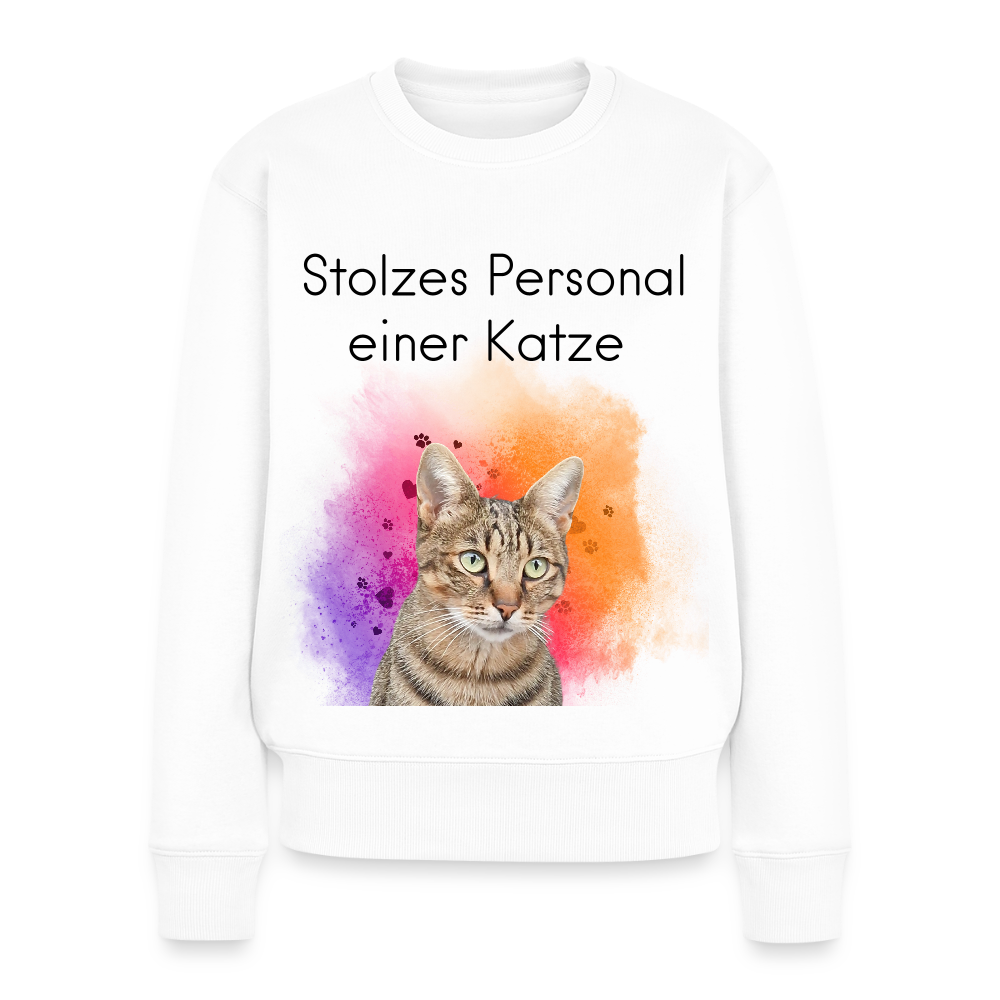 Damen Pullover „Stolzes Personal einer Katze“ – Pedro Design – schwarzer Print 🐾👑 - Weiß